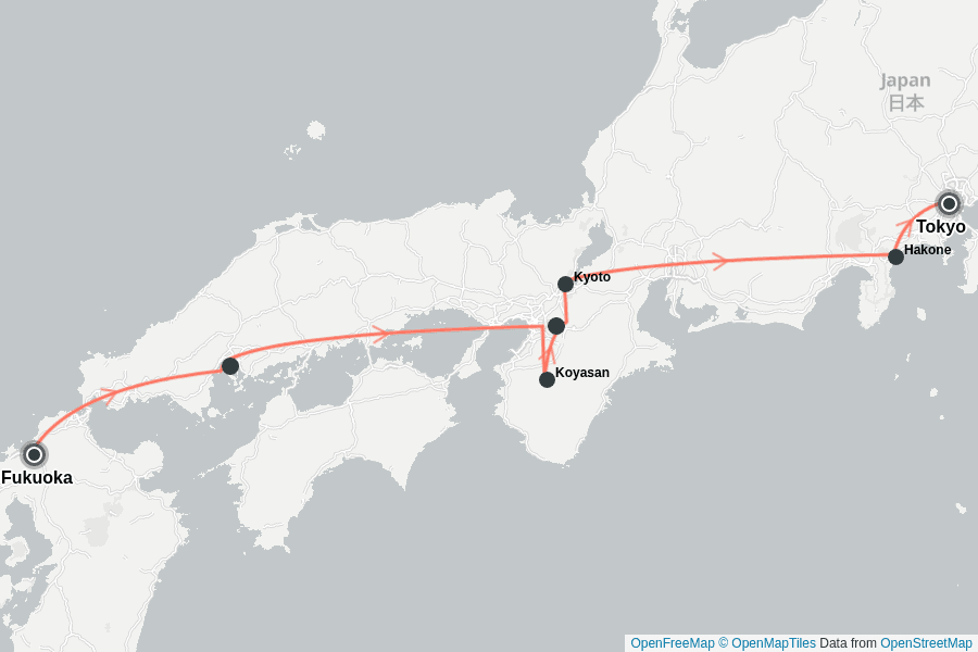 Itinerary Map image for Privatreise: Japan